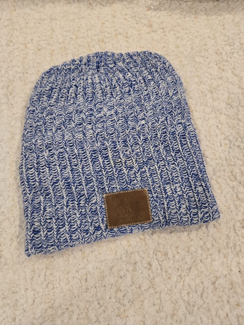 Love Your Melon Blue and White Knit Beanie